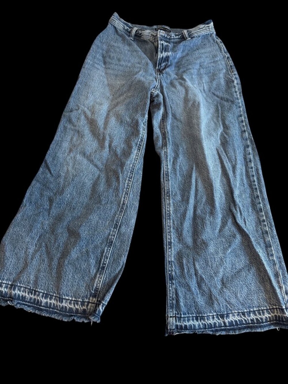Sincerely Jules Wide-Leg Denim Jeans Sz 3/26  Raw Hem High Rise Waist Boho Chic